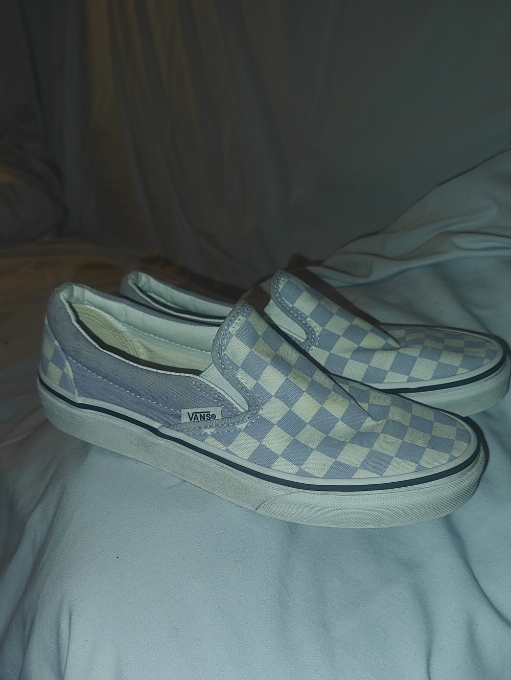 Vans Slip-On Checkerboard Sneakers - Gray & White Mens 5  Women's 6.5